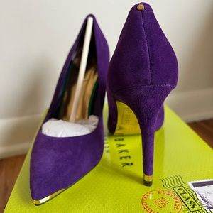Ted Baker Purple Suede Heels with Gold Accent. New, never worn